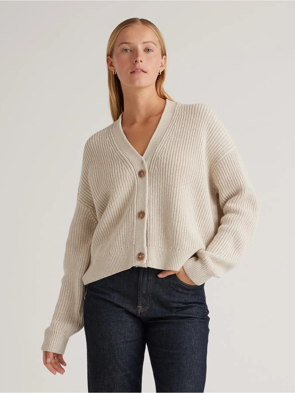 Quince Organic Cotton Fisherman Boxy Cardigan